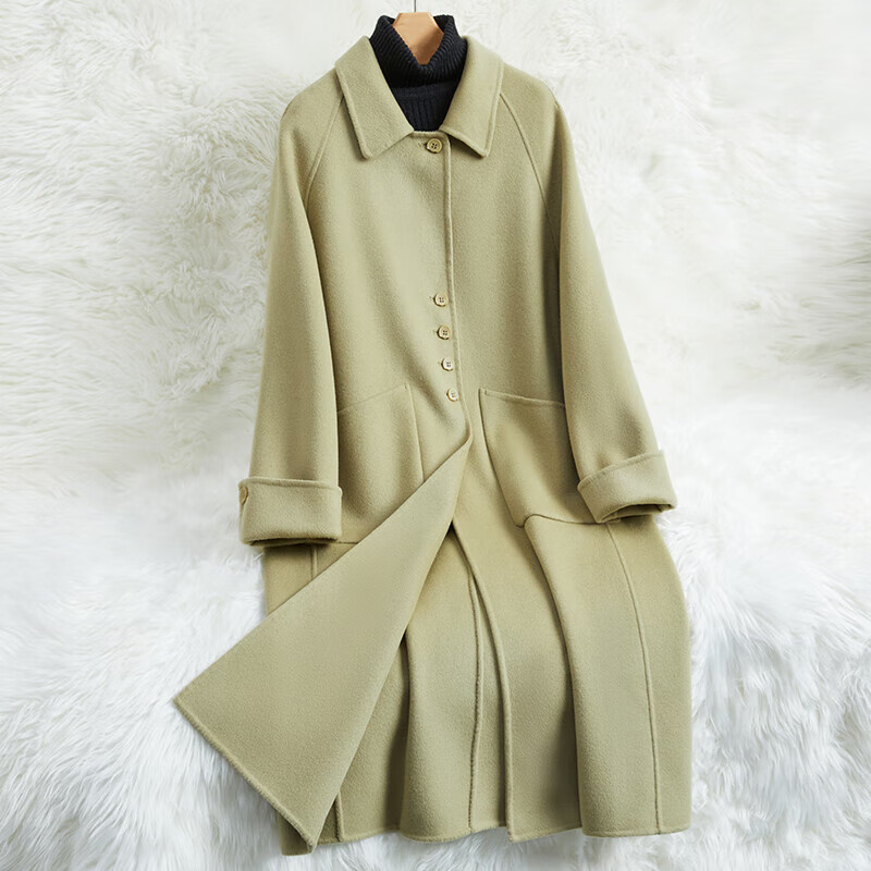 鄂尔多斯市羊绒大衣女双面绒 抹茶色 s 80-125斤