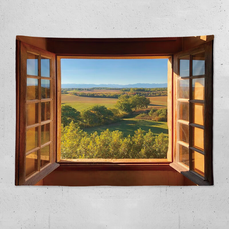 窗户背景布 卧室床头挂布租房改造宿舍墙面装饰ins挂毯大 秋日田野横