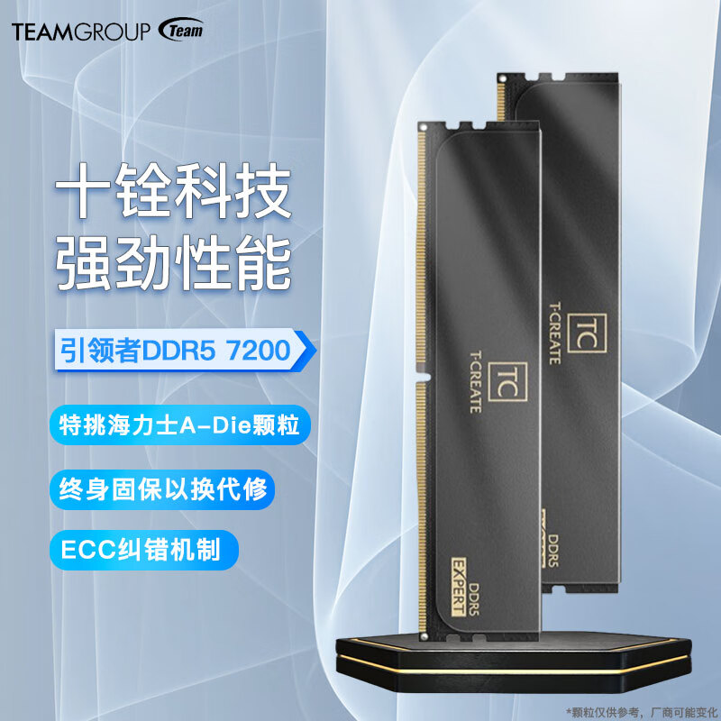 十铨科技（Team）内存DDR5海力士颗粒台式机超频马甲内存条 EXPERT引领者DDR5 7200暗夜黑 32GB 2条套条 (16G×2)A-die