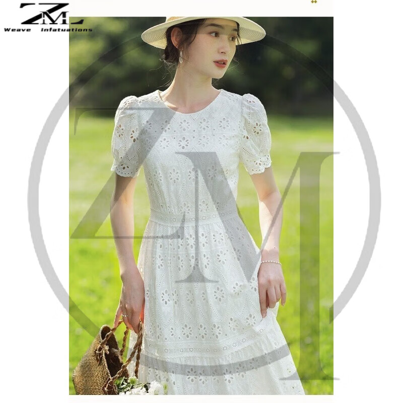 织迷(weave infatuations)红念白色圆领法式连衣裙女夏季2024年新款