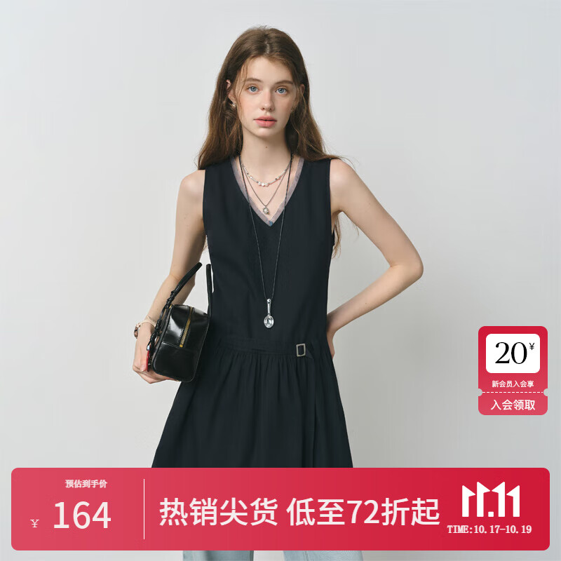 范思蓝恩无袖v领设计感小众连衣裙2025夏装韩系棉显瘦衬衫上衣 藏青色 S