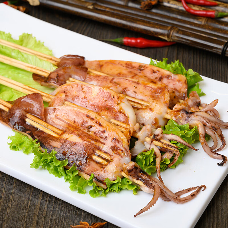 游牧御品冻鱿鱼串大串5串(配鱿鱼料包)铁板鱿鱼 烧烤食材火锅串串 实