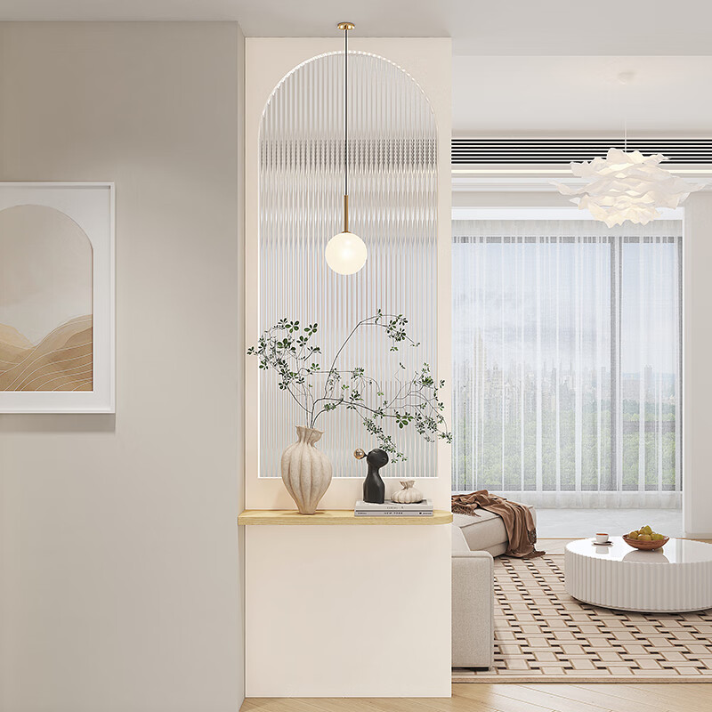 入户玄关隔断卧室洗手台浴室柜轻奢水波纹玻璃屏风 款式一长虹玻璃