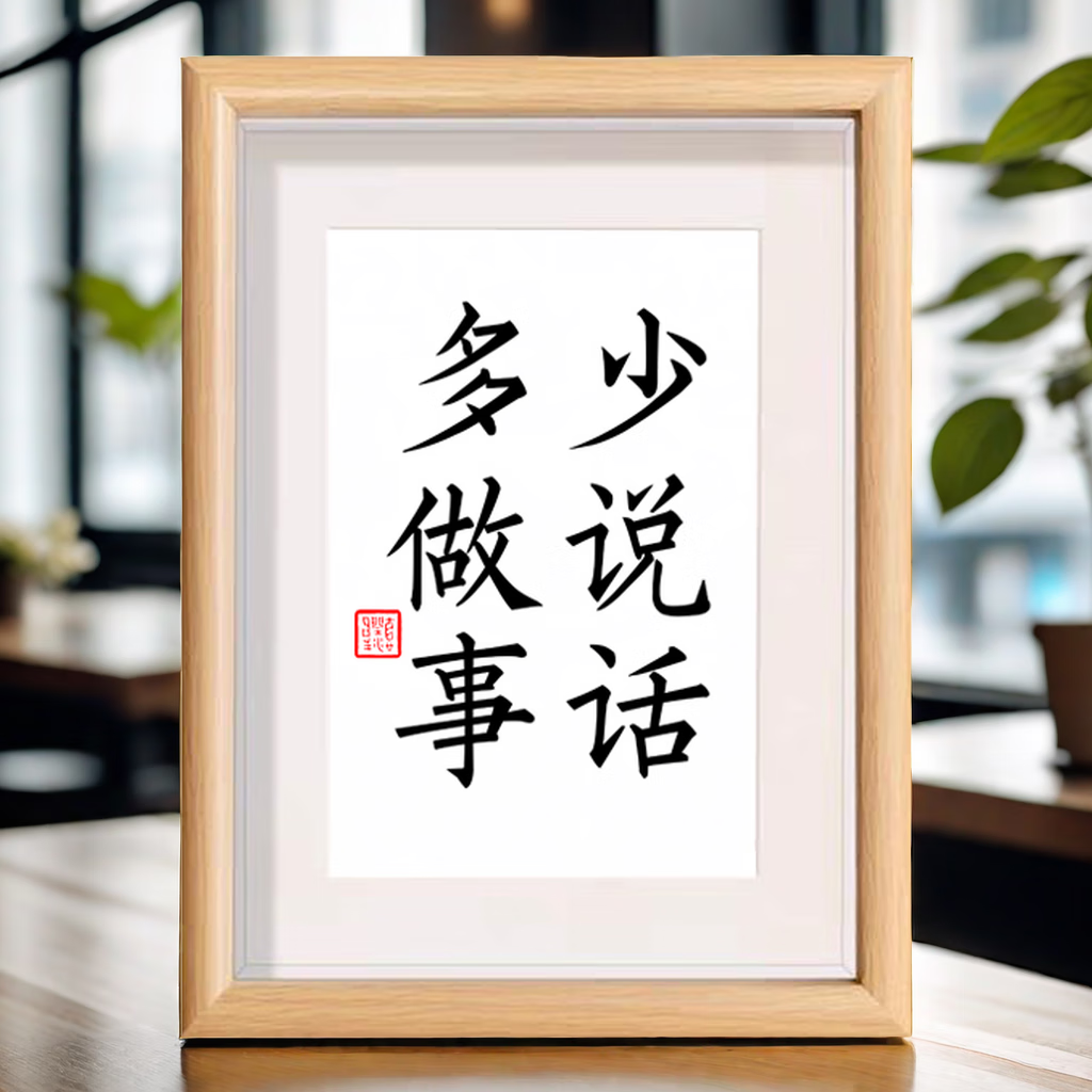 少说话多做事控制情绪字画办公室挂画书房勉励座右铭书法相框摆件 少