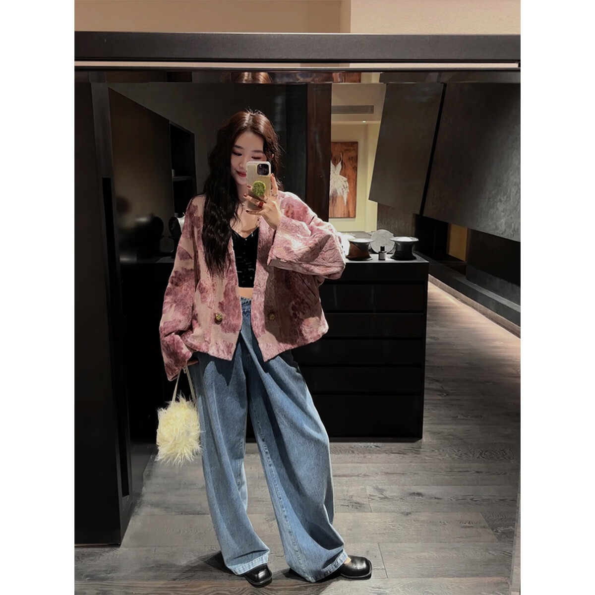 三吉黑花鹦鹉梨严选【歌剧魅影】国风新中式女春秋款内胆羽绒服SJB240294 魅影粉(可拆卸羽绒内胆) L