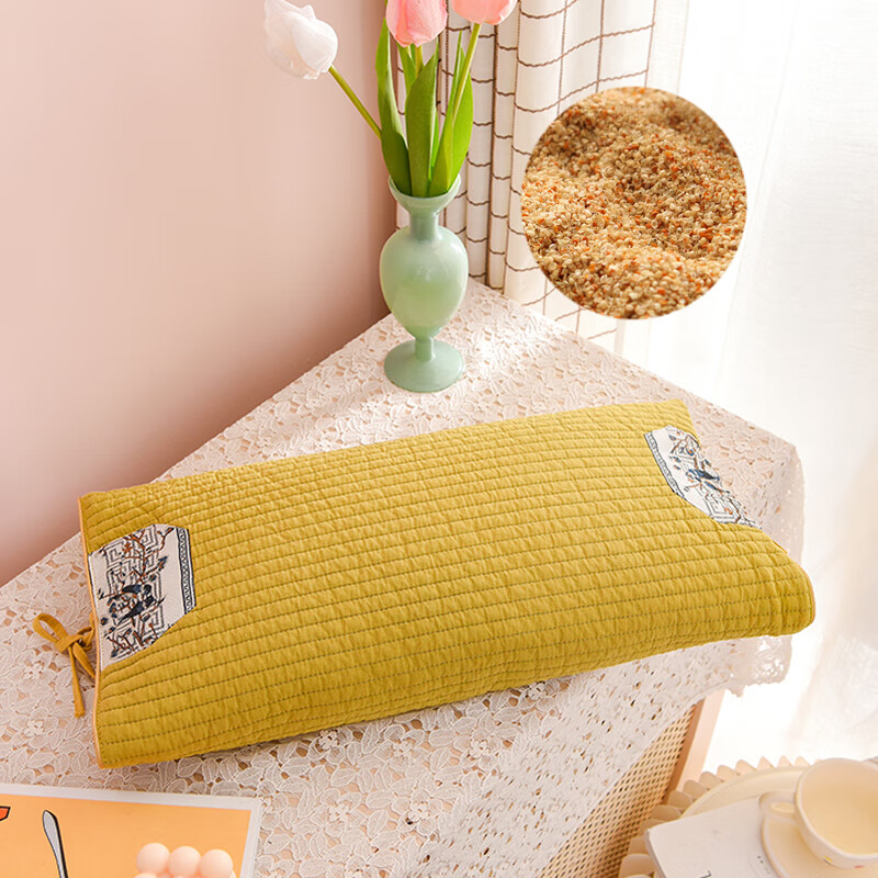 艺彩蝶小米壳枕头韩版荞麦枕砂洗全棉三层枕套学生壳枕芯成人办公室