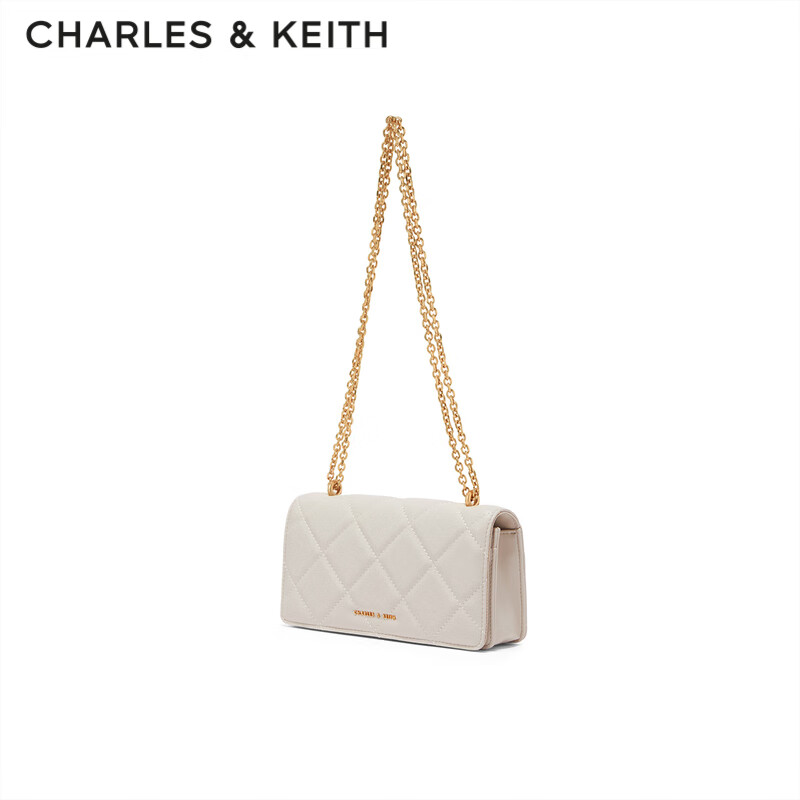 CHARLES&KEITH质感菱格链条小方钱包女包包女包生日礼物女CK6-10680924 Cream奶白色 XS