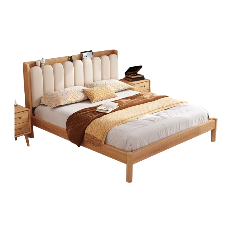 5x2米北欧橡木软包床温莎轻奢主卧简易单人床 实木床 1.8*2.