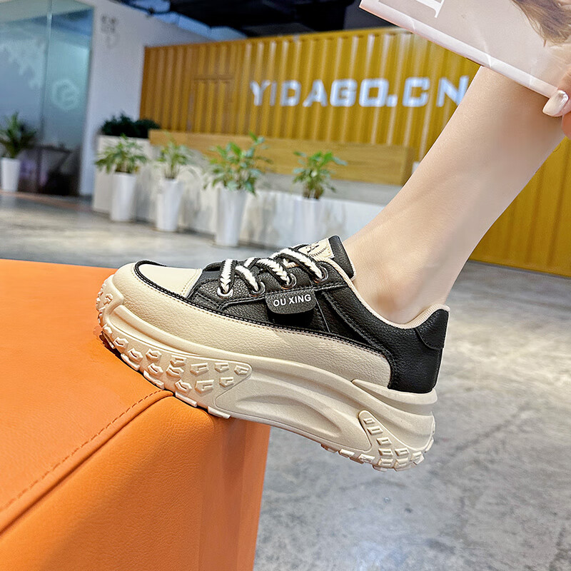 犸凯奴春季新品时尚潮流轻便百搭舒适通勤运动休闲鞋女款 黑色 35