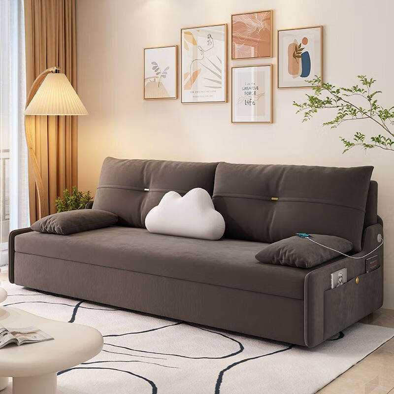 金木槿沙发奶油风沙发床两用一体抽拉式简易折叠床小户型可以多功能沙发 0618-02 奶黄色 外径1.66米海绵款【带储物】