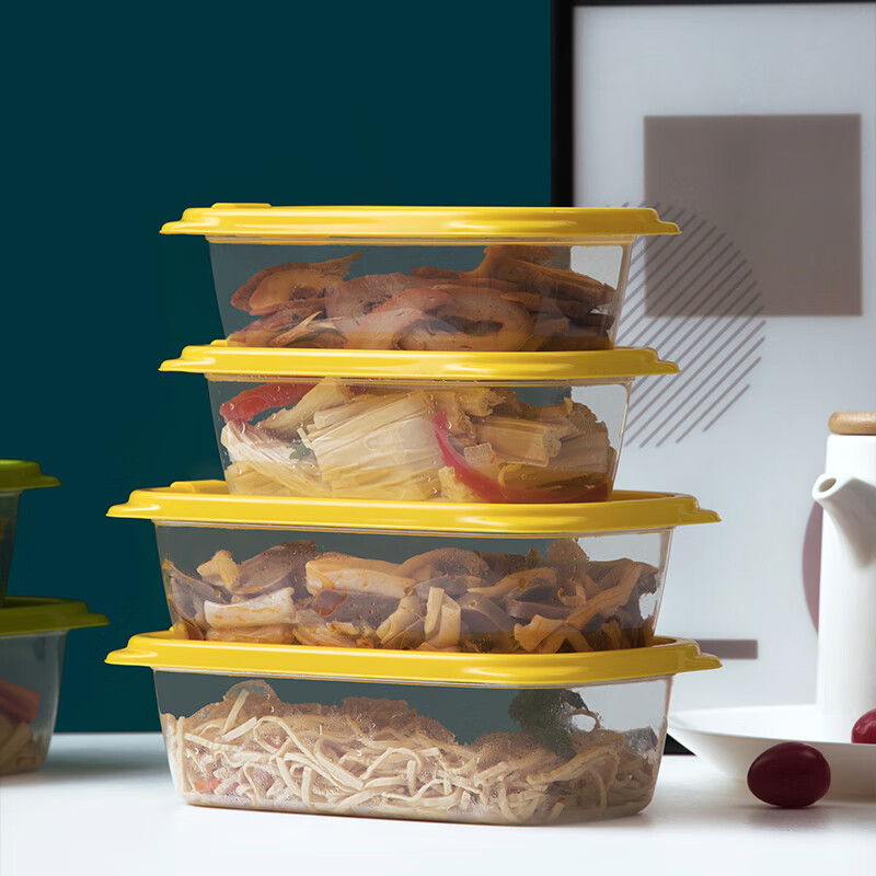 茶花塑料保鲜盒微波炉饭盒食品级收纳盒塑料密封盒蔬菜水果冷冻盒 六个装 随机颜色-780+830ml