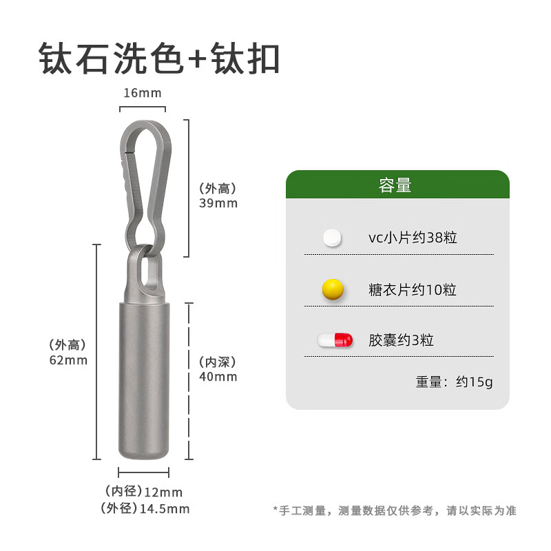 口袋福便携式随身急救药盒防水密封仓式药盒一天分装收纳盒钥匙扣小药瓶 钛-石洗色【选配钛扣】