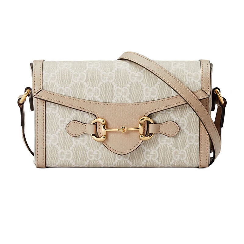 古驰(gucci)horsebit 1955 女包新款米白色老花帆布 米白色