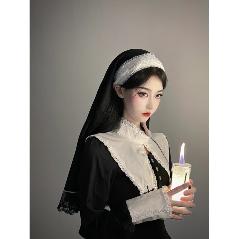 京噶万圣节服饰服装成人迪士尼穿搭修女制服头巾cos服暗黑色连衣裙子