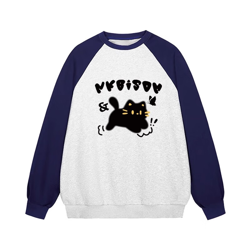 LDBE插肩拼接卫衣女春季加绒加厚宽松oversize慵懒风小众设计感上衣服 藏青拼白灰色【春秋薄款】 L （95-110斤）