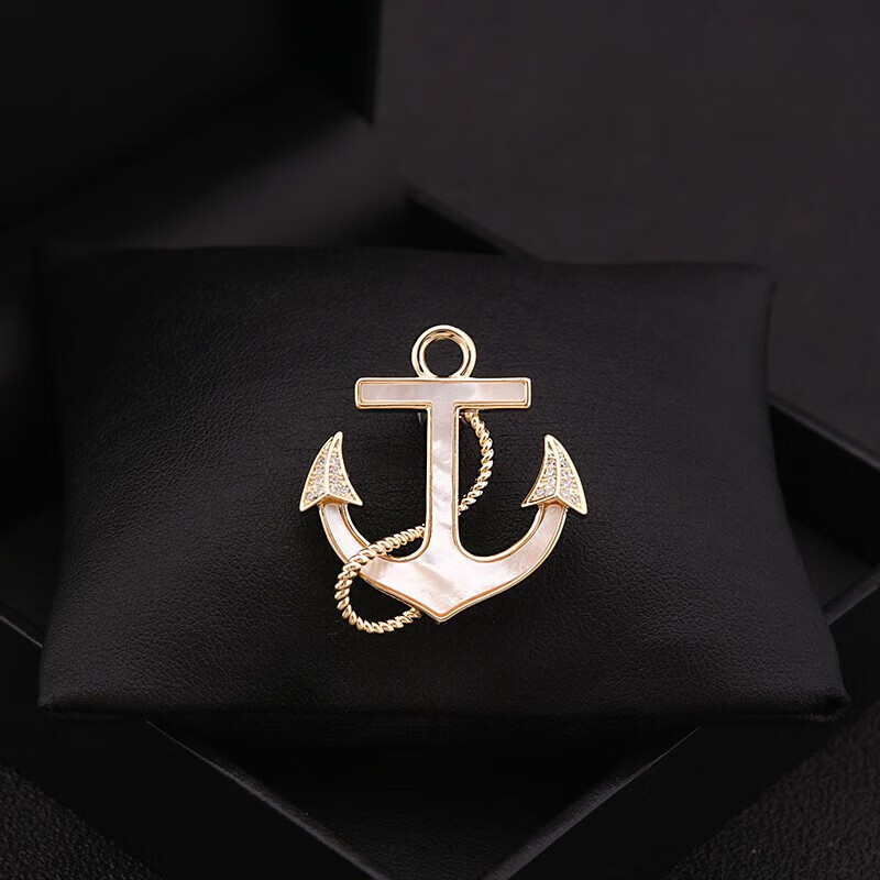 quamer老凤凰金店款海军风船舵胸针天然贝壳船锚胸花领针配饰日韩高档