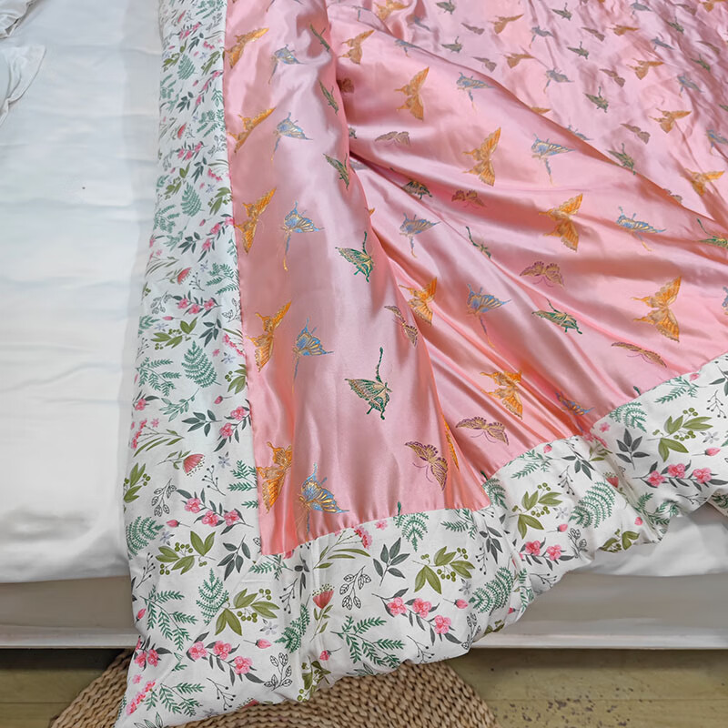 fabtp传统丝绸喜被结婚绿色老式绸缎被子织锦缎软缎段子手工包边定制