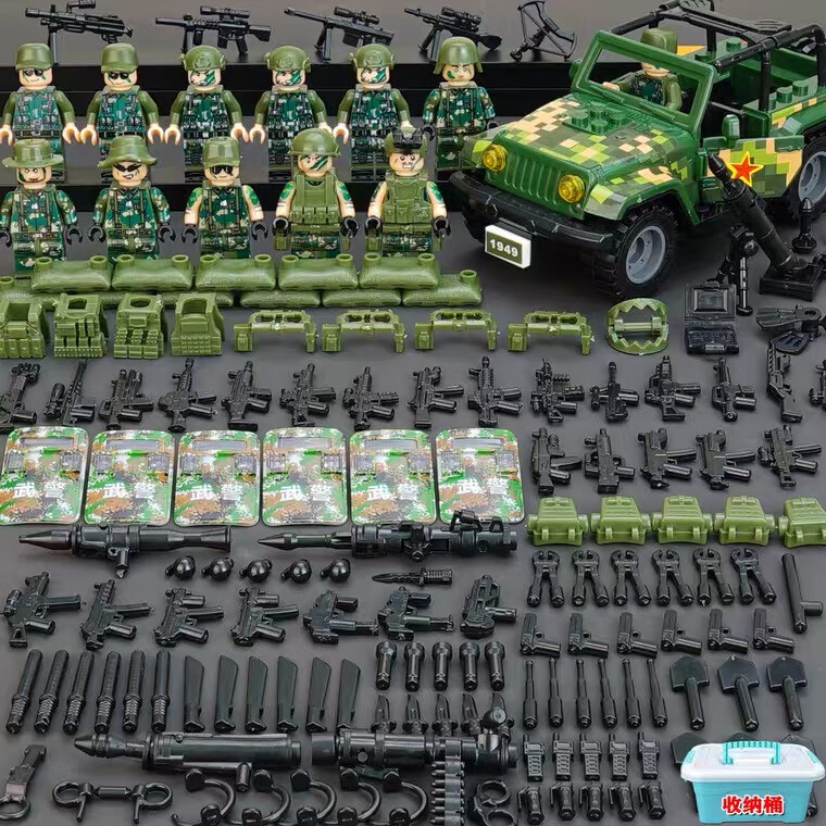 哈梵游兼容乐高中国军事积木人仔武器装备展示架军火库模型男孩儿童