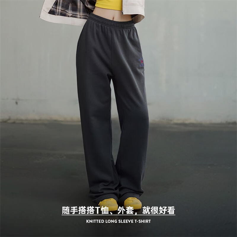 马登美式复古垂感休闲卫裤纯棉宽松显瘦运动裤百搭慵懒风阔腿裤女秋季 象牙白 M