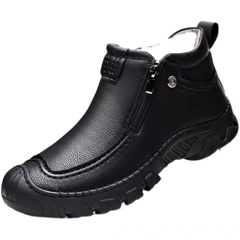 凯逸弗（kainifu）棉鞋男冬季加绒加厚羊毛一体防滑中老年爸爸商务休闲高帮保暖皮鞋 89116黑色 38