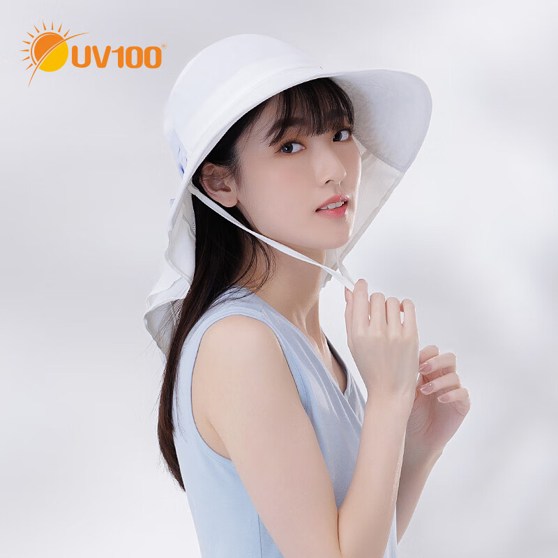 UV100防晒帽女士2024新款夏季户外遮阳帽防紫外线透气渔夫帽24308 天使白-遮蔽率99.67% F
