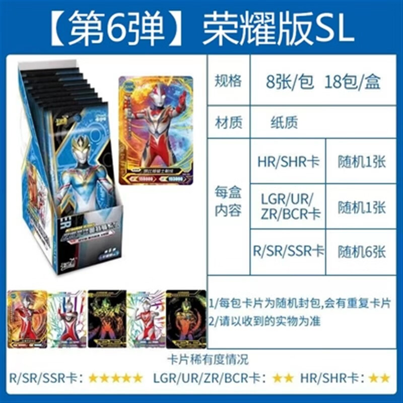 好沐音(haomuyin)荣耀版sl第6弹奥特曼卡片3d泽塔新生奥特战士zr卡bcr
