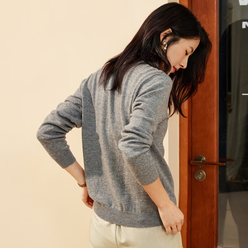 恒源祥100纯羊毛针织衫女秋冬新款半高领套头毛衣内搭打底纯色羊毛衫女 烟青灰 S /160/84A
