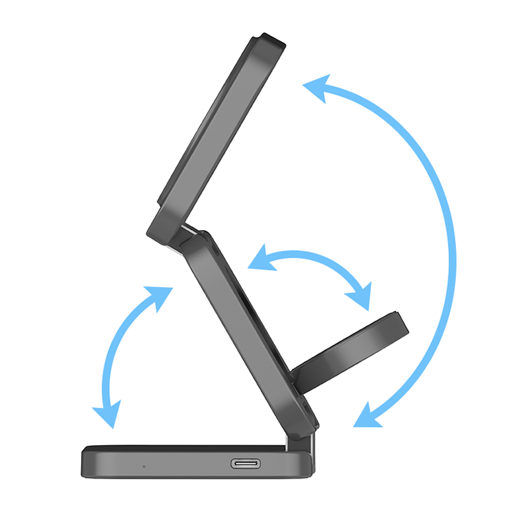 十一号线磁吸三合一无线充充电器 苹果MagSafe充电桌面便携折叠手机立式快充支架磁吸式可折叠通用 三合一无线充（黑色）-X55