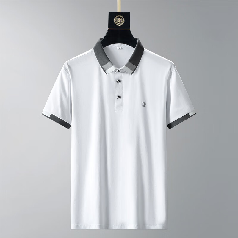 纯棉t恤衫中老年夏季休闲套装新款减龄爸爸运动polo套装 白色polo衫