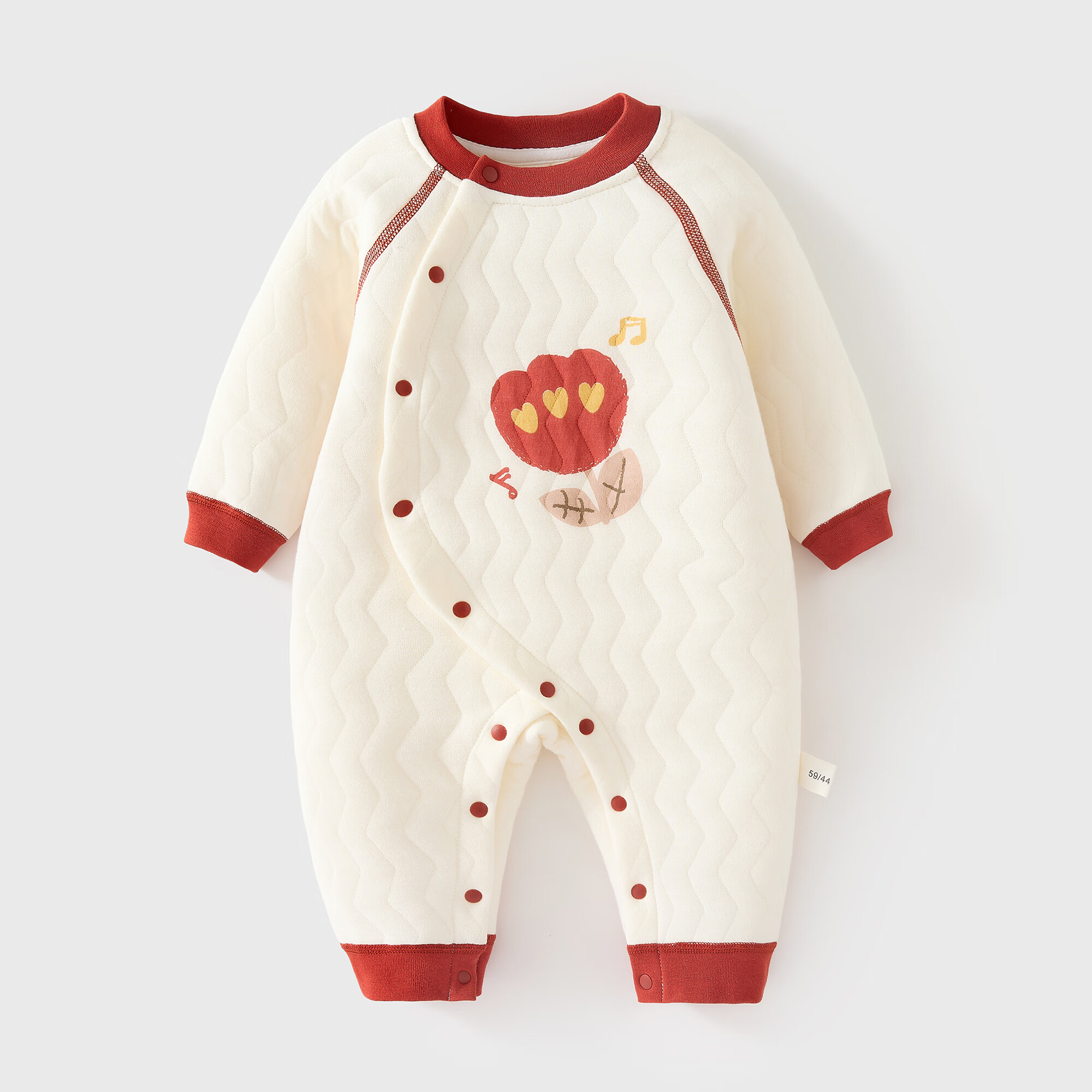 婧麒（JOYNCLEON）婴儿连体衣保暖秋冬装夹棉冬季新生儿衣服宝宝外出哈衣爬爬服 红色玫瑰 90cm  【1-2岁建议体重9.5-13kg】