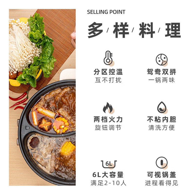 金正多功能电火锅家用鸳鸯锅不粘锅电炒锅宿舍煮面锅小电锅电热锅 4L电火锅(单锅) 1000W