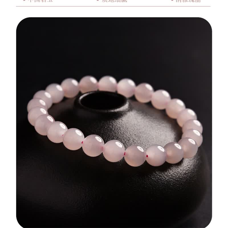 晶之雪藕粉和田玉手串女男青海料玉石串珠手镯珠子散珠玉串手链 珠经约8mm