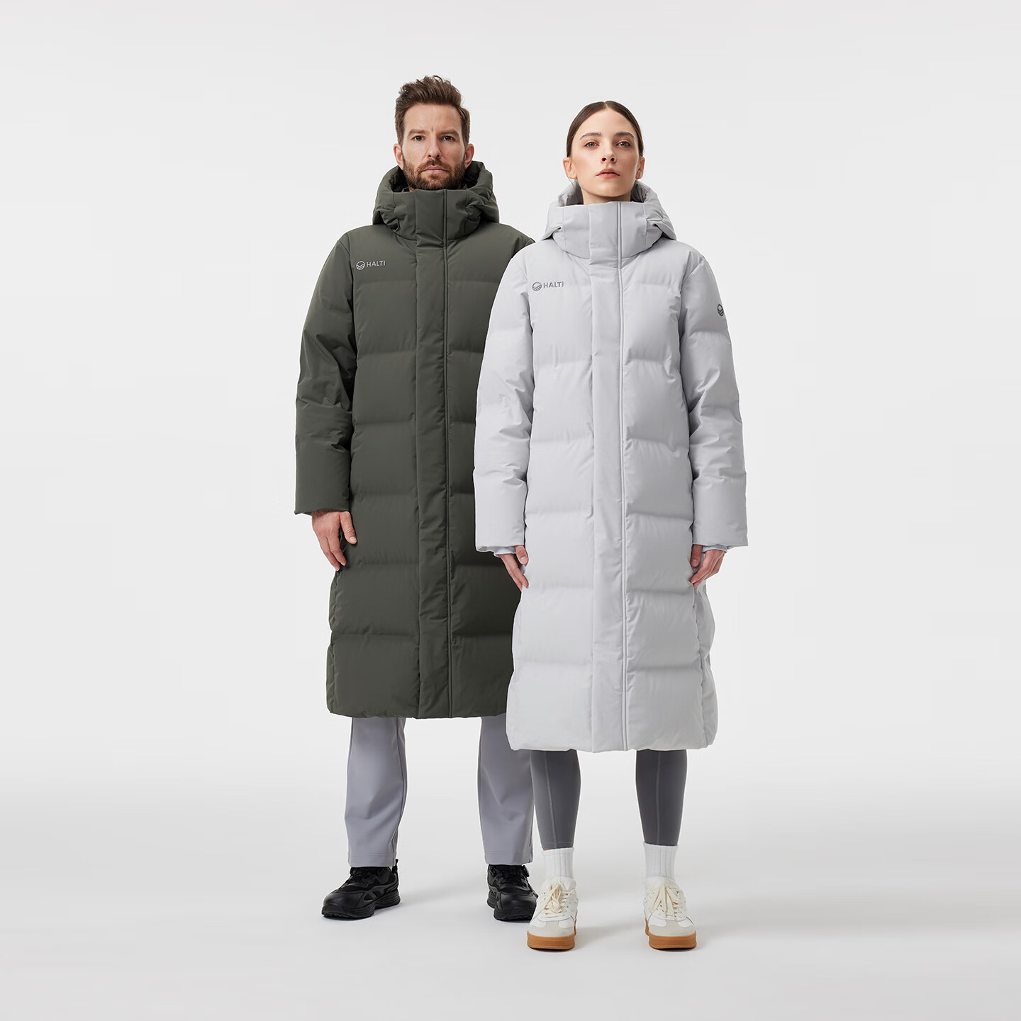 HALTI哈尔迪【明星同款】羽绒服男女中长款鹅绒冬季户外运动连帽 雾粉色-708S XL 180/96A