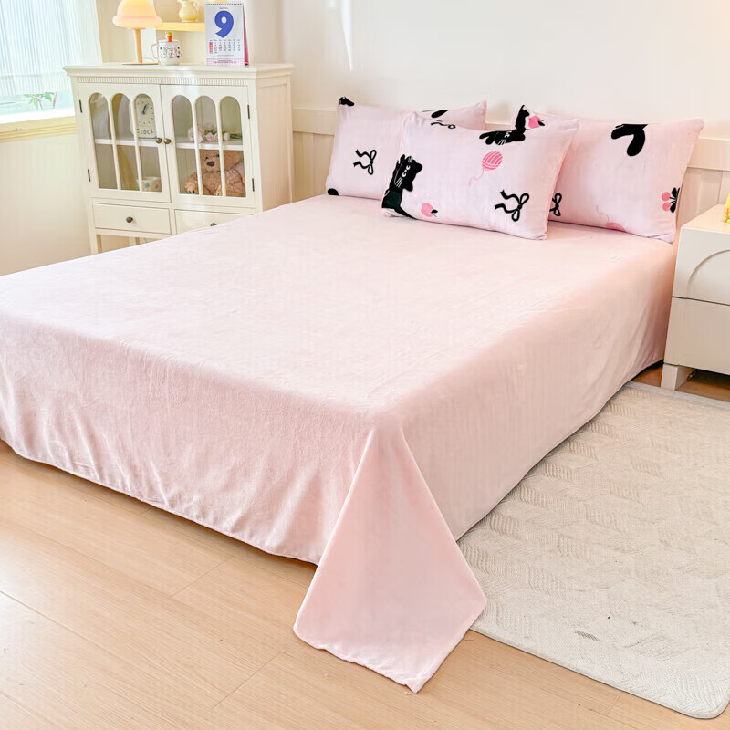 软贝小清新牛奶绒床上四件套保暖毛绒床单被套学生宿舍秋冬款三件套 炫酷黑猫 床单款 2.0m 被套200*230cm 四件套