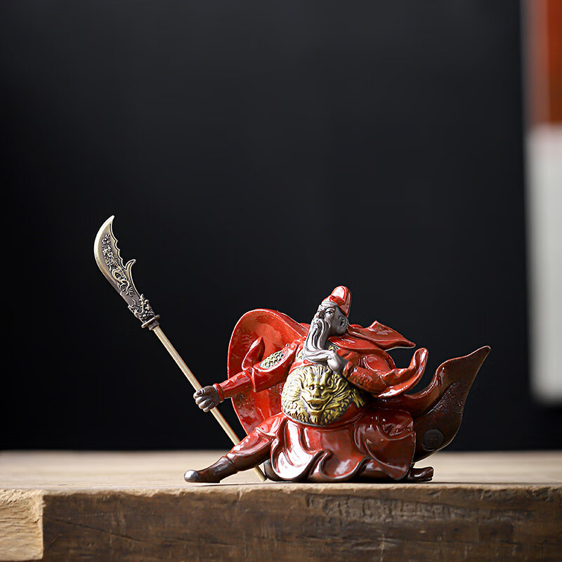 中式陶瓷关羽摆件家居装饰紫砂创意人物关公关二爷车内载车小摆件