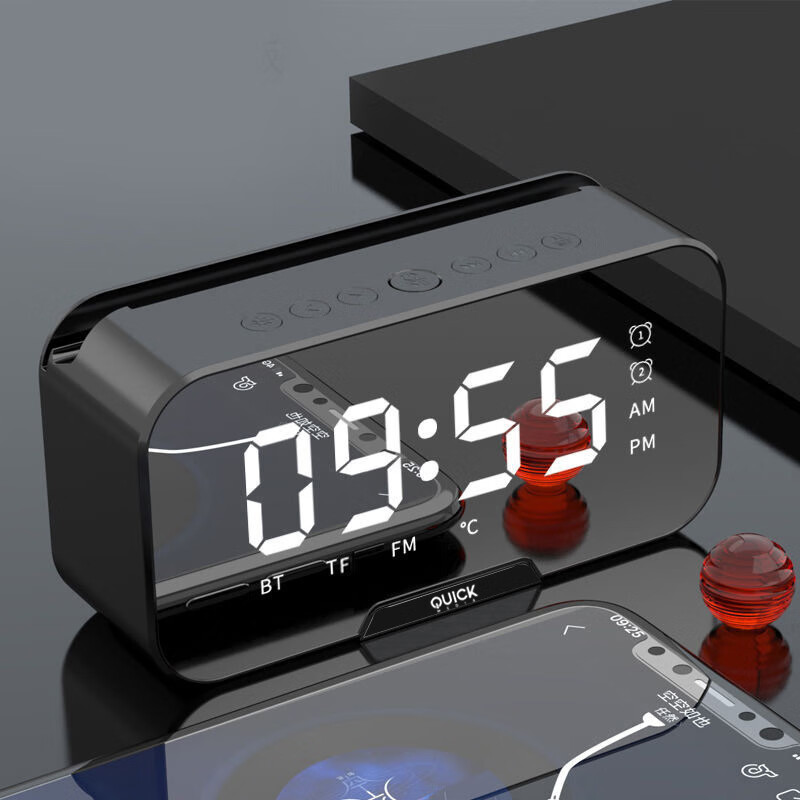 bejoy新款g10蓝牙音箱迷你镜面时钟闹钟小音响fm插卡手机支架语音通话