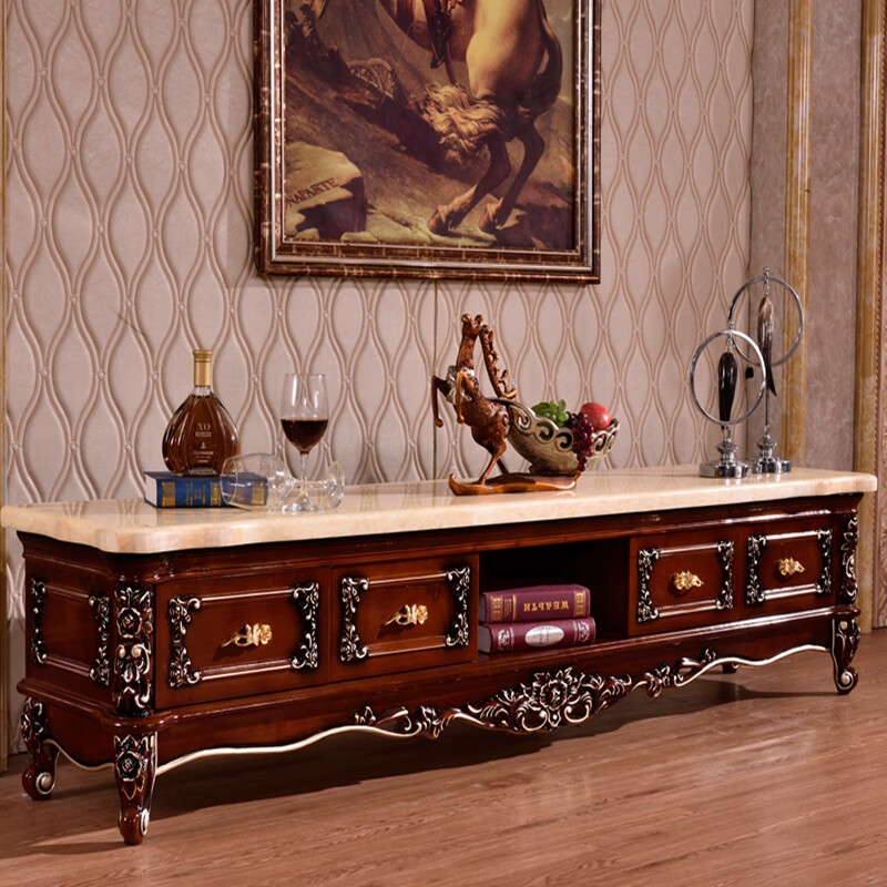 简性(jiansing)欧式实木电视柜大理石电视柜欧式大理石电视柜实木客厅