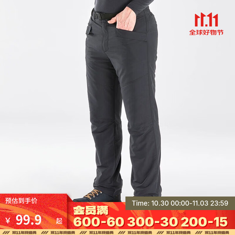 迪卡侬（DECATHLON）保暖抓绒户外徒步软壳裤男加厚加绒防风裤防风防泼水 NH100 碳灰色 S(170/74A)