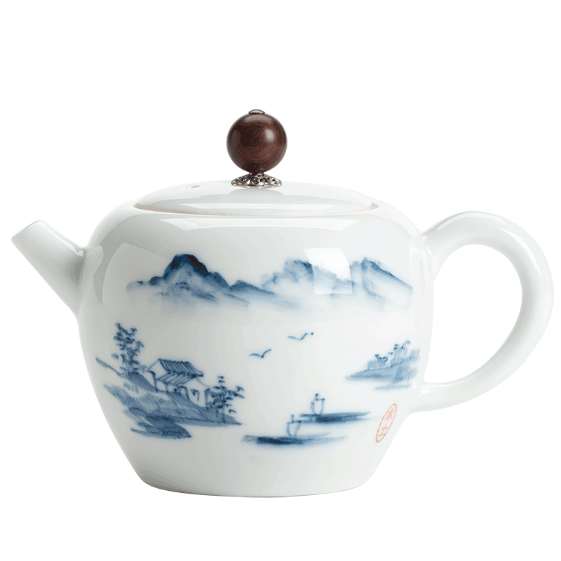 蘇氏陶瓷（SUSHI CERAMICS）手繪功夫泡茶壺國潮山水畫陶瓷茶壺 220ML