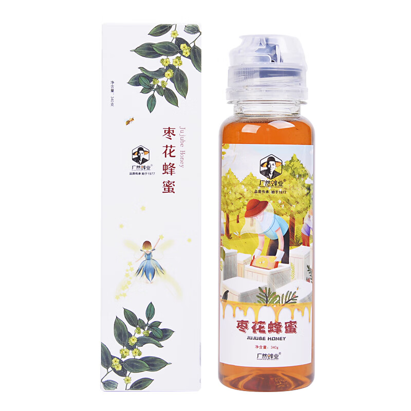 广然蜂业 百花蜂蜜 土蜂蜜 纯正天然无添加送礼品500g蜂蜜早餐牛奶代餐伴侣 补气血枣花蜂蜜340克1瓶