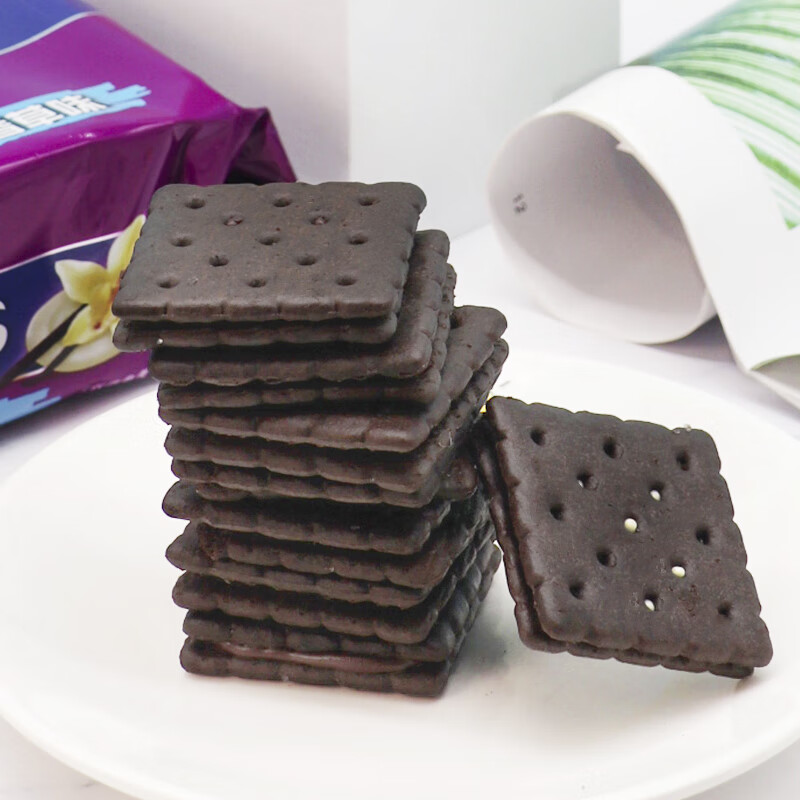马奇新新马来西亚进口纯可可粉巧克力威化苏打饼干蛋卷休闲零食下午茶点心 岩盐香草味夹心饼干95g*4