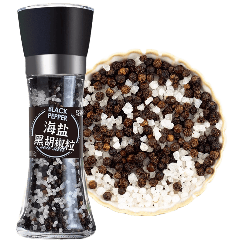 轻时低脂肪海盐黑胡椒粒158g 可调节研磨瓶 健身鸡胸肉牛排烧烤调味料