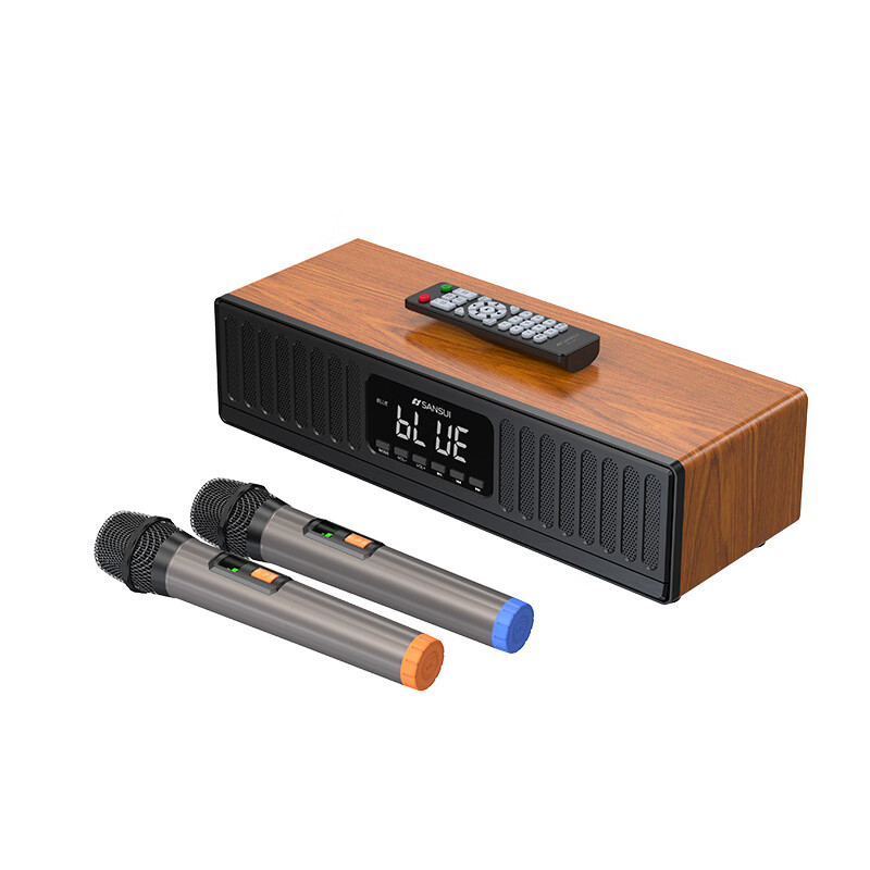 山水(SANSUI)家庭KTV音响套装桌面家用k歌一体机卡拉ok唱歌机蓝牙音箱连接客厅电视立体环绕重低音炮 N11木+5.4蓝牙+全频喇叭+双U话筒