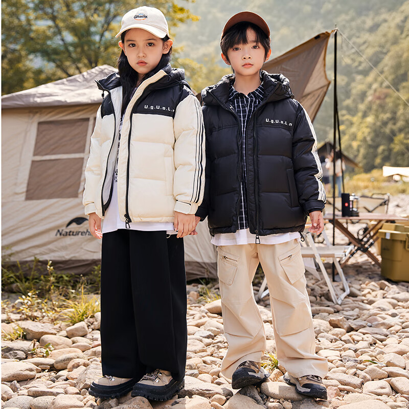 ABC KAIA新款中大童儿童羽绒服男童女童装面包服白鸭绒加厚保暖洋气外套 黑色 160