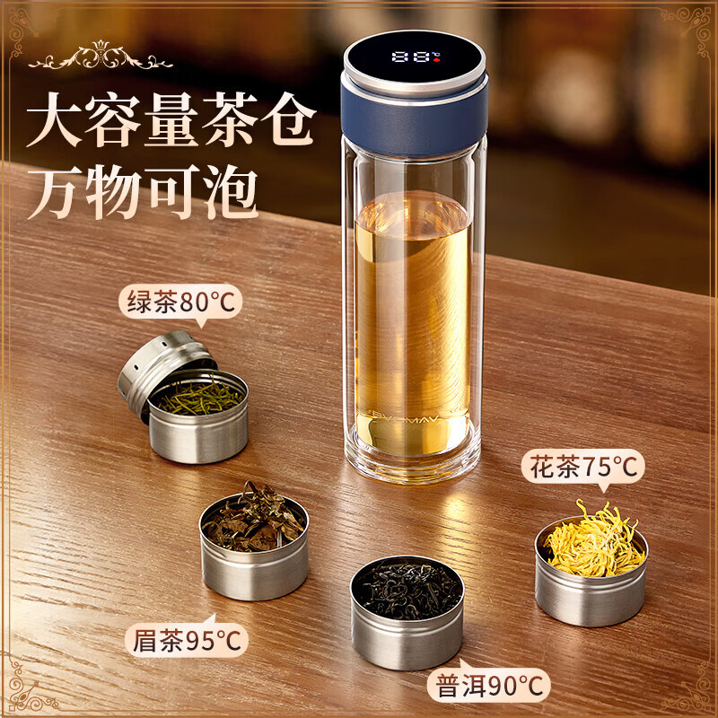 宝威玛（BVGMAV）玻璃杯 磁弹泡茶杯 花茶杯 高档耐热玻璃办公杯 高硼硅玻璃杯水杯 BAL-018-BL 330ml
