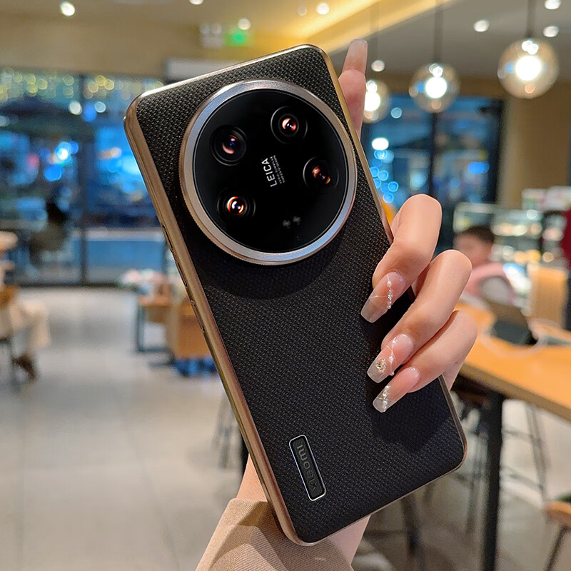 壳感电镀哑光仿原三面包xiaomi13ultra时尚科纳皮护套商务男女 黑色