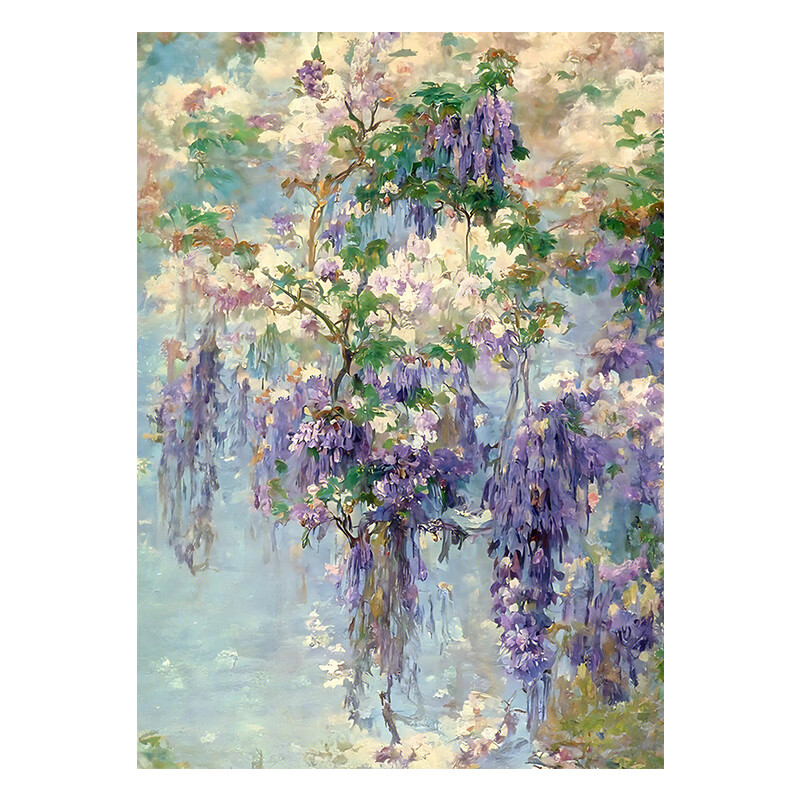艺幻新中式紫气东来纯手绘油画客厅抽象紫藤花装饰画玄关花卉肌理挂画