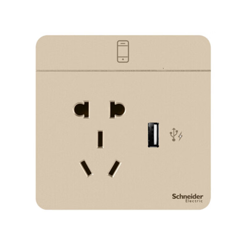 施耐德电气绎尚系列薄暮金五孔单2.1ausb插座e8342610usb_wg_c1