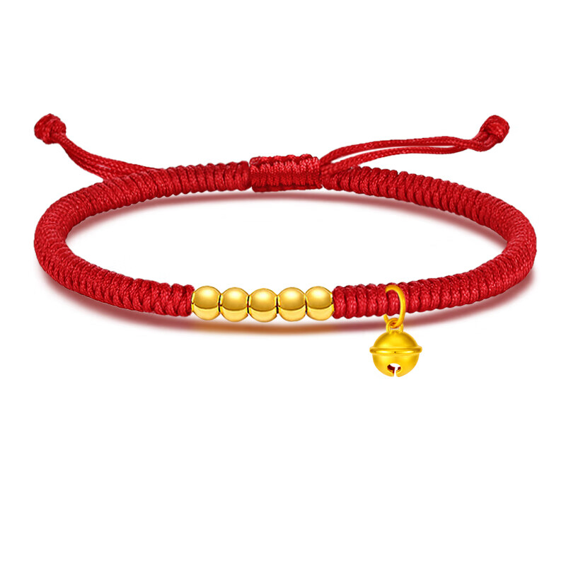 转运珠小金珠子红绳手链男女999足金情侣编制手绳 5金珠 铃铛红绳手链