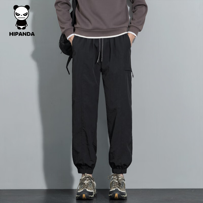 HIPANDA你好熊猫休闲裤男2025年秋冬新款潮牌宽松直筒束脚工装长裤子男款 黑色常规 4XL